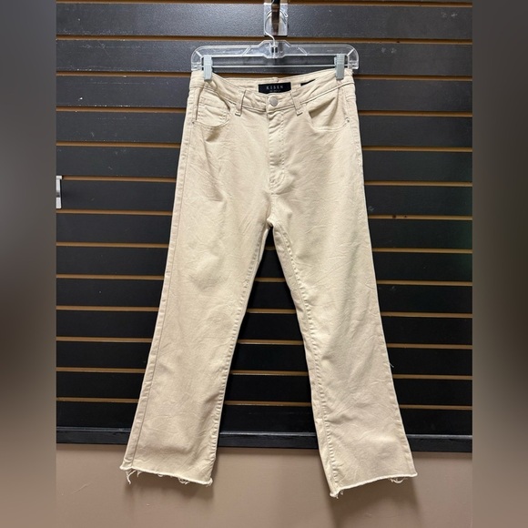 Risen Jeans Denim - Risen Los Angeles High Rise Straight Leg Tan Jeans Raw Hem Sz 9 (29) 26” Inseam